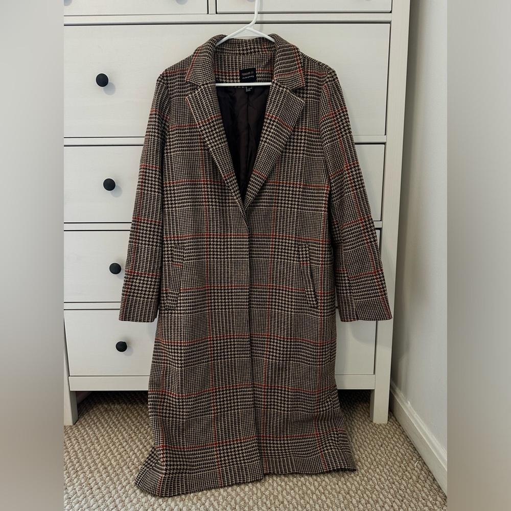Forever 21 Brown Houndstooth Long Coat